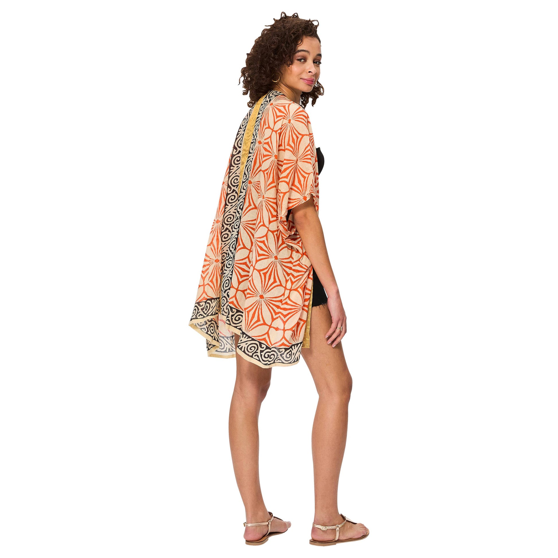 Kimono estivo midi in cotone con maniche corte