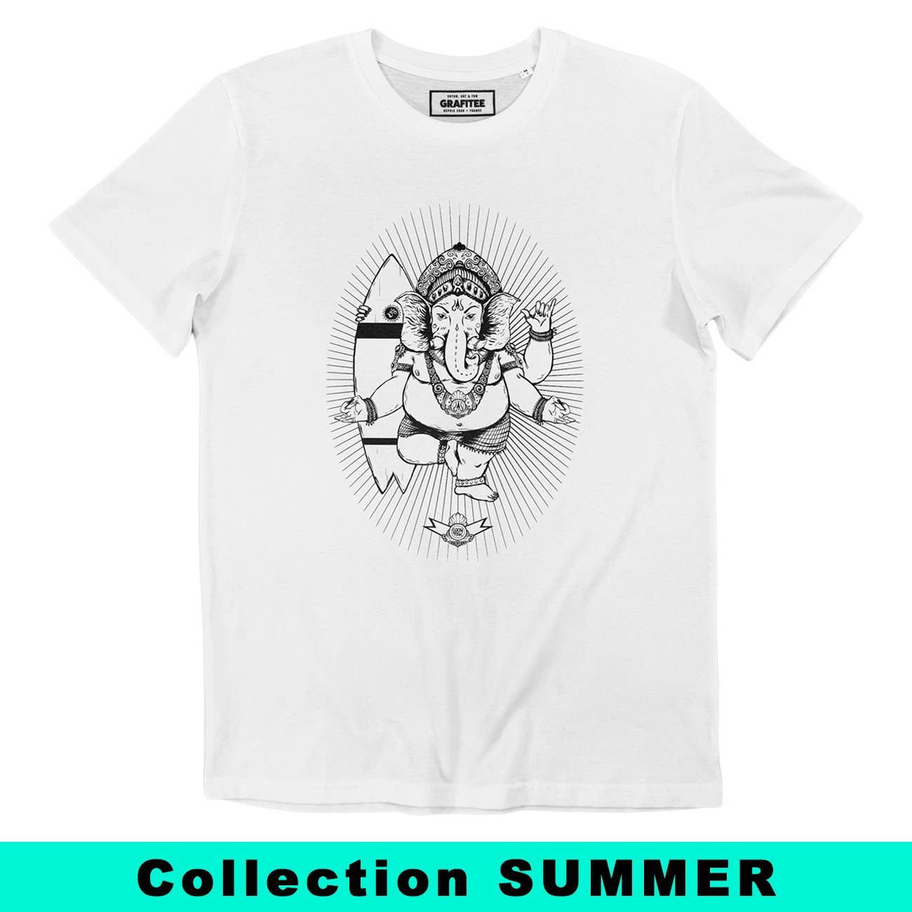 T-shirt Ganesh in cotone biologico con grafica surf