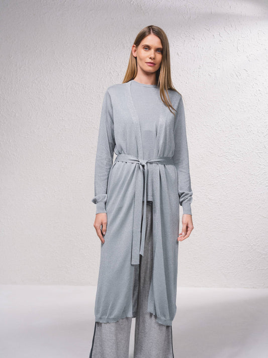 Cappotto lungo lucido con cintura