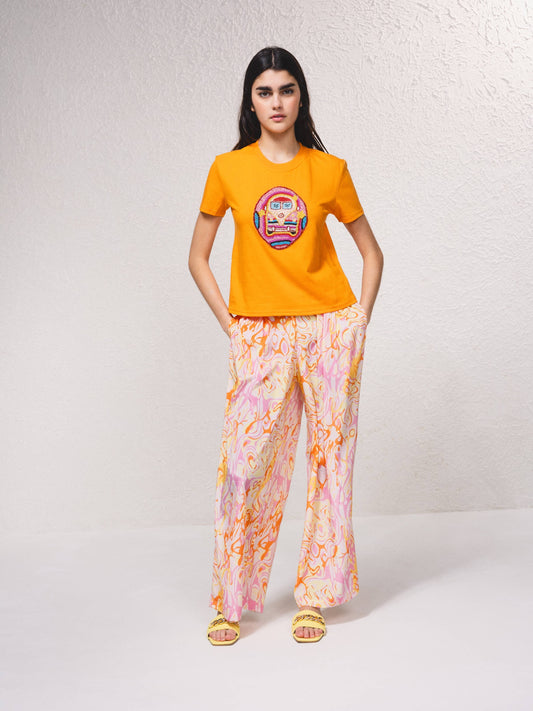 T-shirt in cotone con applicazioni di perline