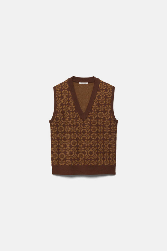 Gilet in Maglia Jacquard con Motivo Geometrico