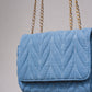 Borsa a tracolla in denim trapuntato con catena dorata