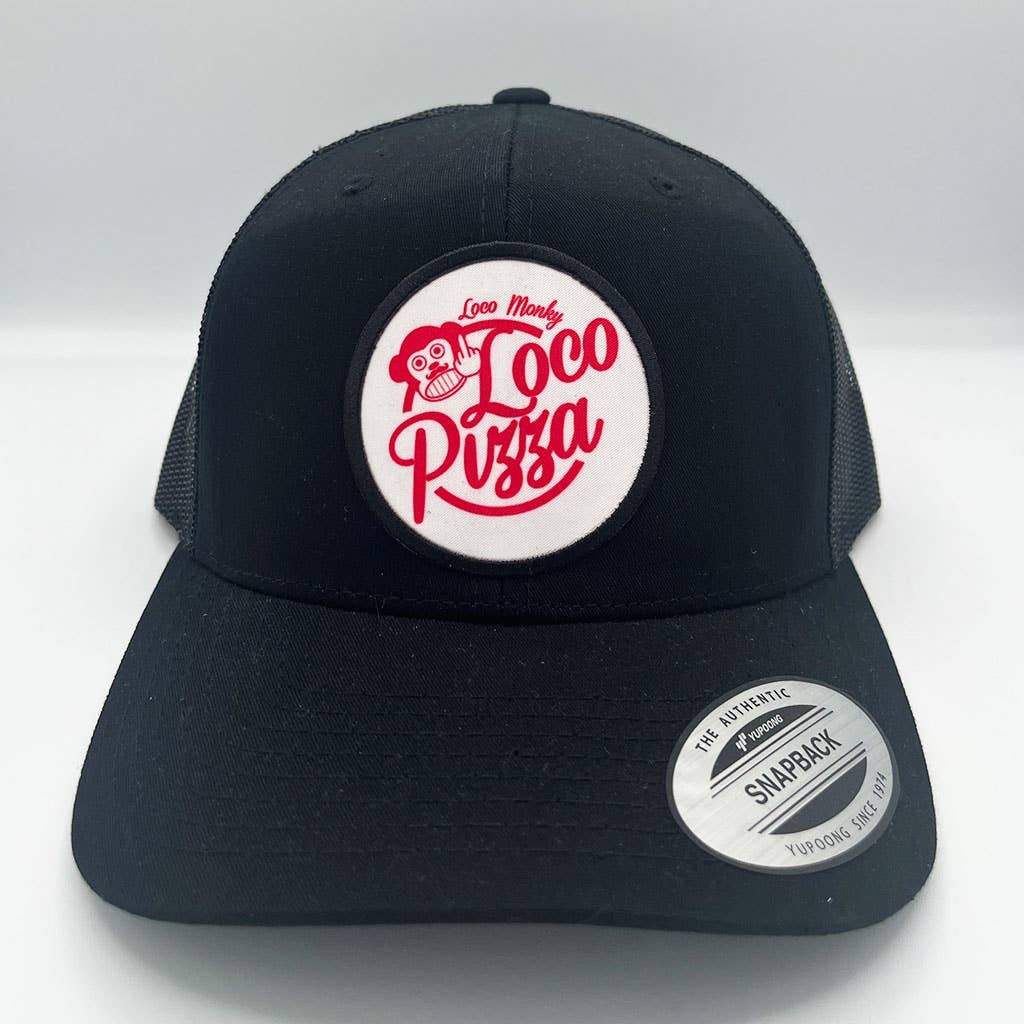 Cappellino trucker unisex con patch Loco Pizza e rete