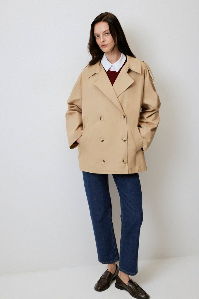 Trench corto in gabardine di cotone