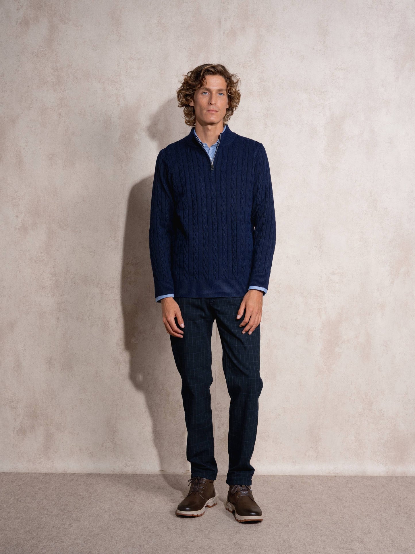 Maglione uomo a trecce con mezza zip