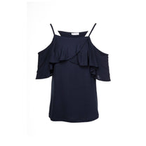 T-shirt con spalle scoperte e volant