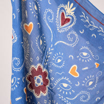 Piccolo foulard in cotone biologico con stampa grafica blu