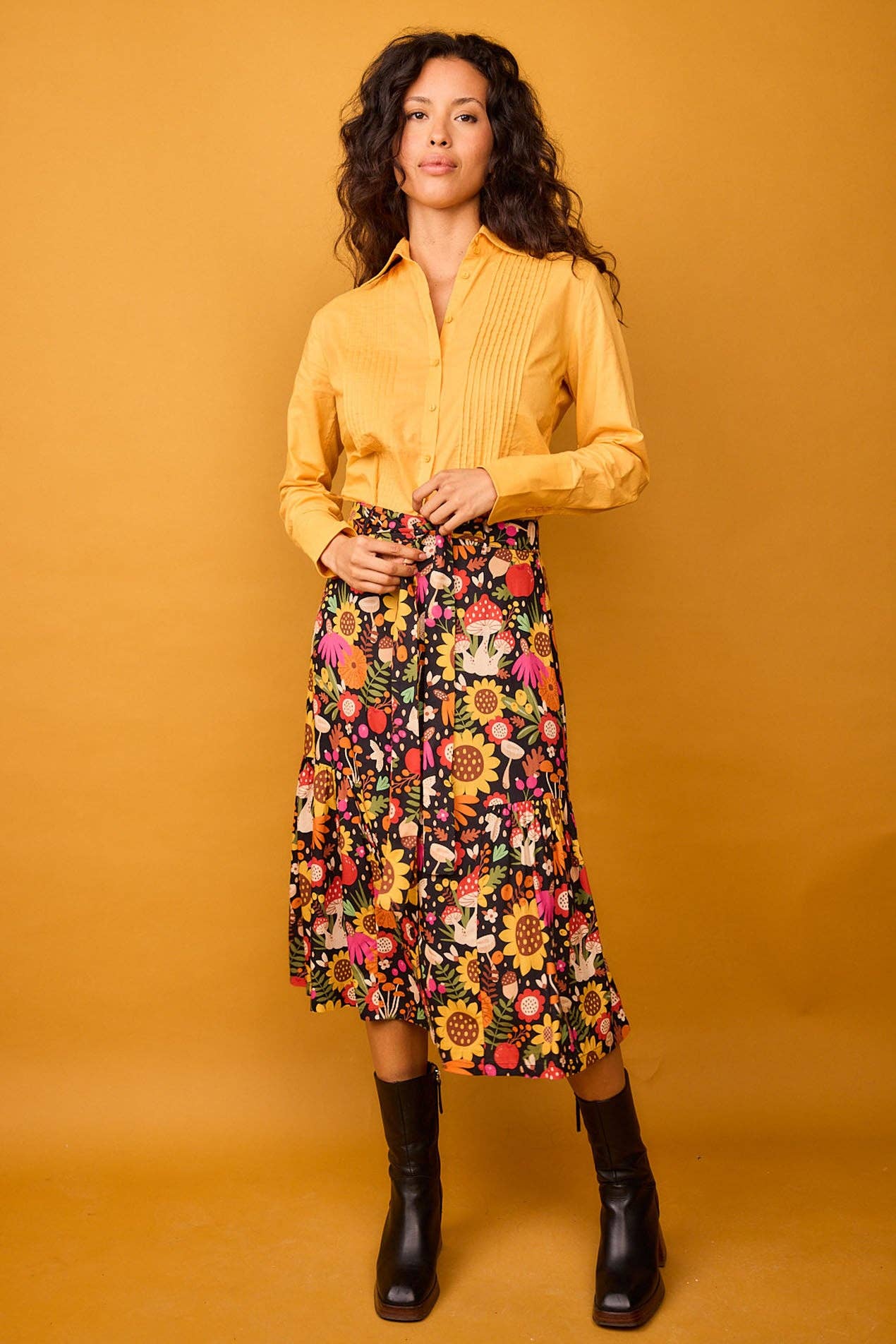 Camicia Rocio gialla in cotone con pieghe