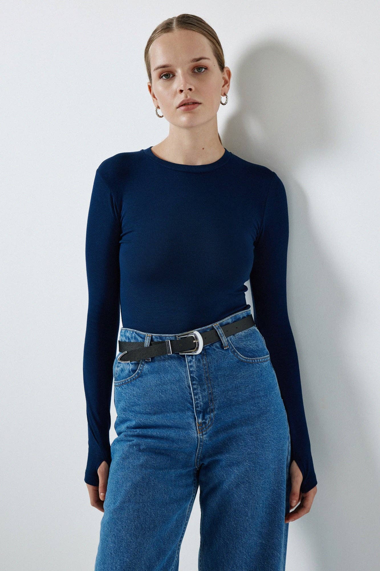 Body basic a maniche lunghe blu navy