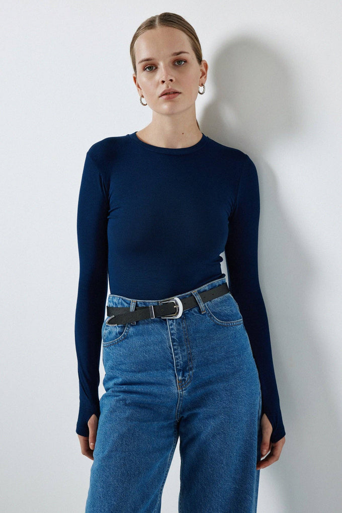 Body basic a maniche lunghe blu navy