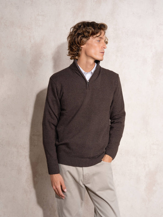 Maglione polo in cotone con mezza zip da uomo