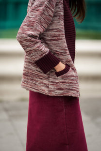 Cardigan cappotto in maglia melange con collo a scialle