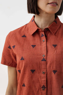 Camicia a maniche corte Lana con motivo piramidi color ruggine
