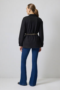 Giacca camicia effetto suede con cintura a catena