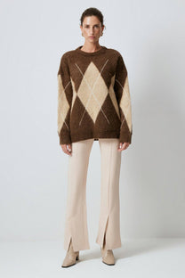 Maglione in maglia a rombi marrone