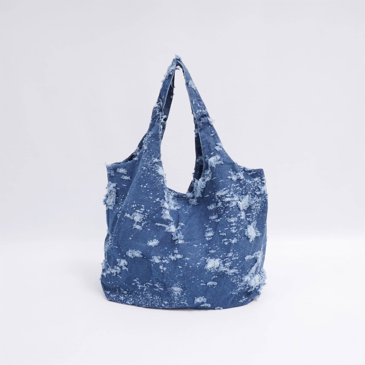 Borsa tote effetto denim in cotone con strappi