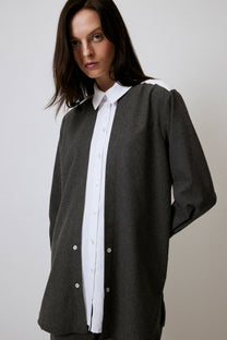 Camicia in tessuto melange bicolor con colletto a contrasto
