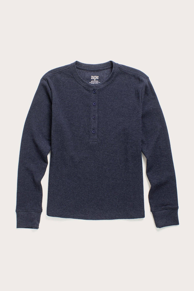 Henley donna in maglia waffle riciclata color zaffiro mélange