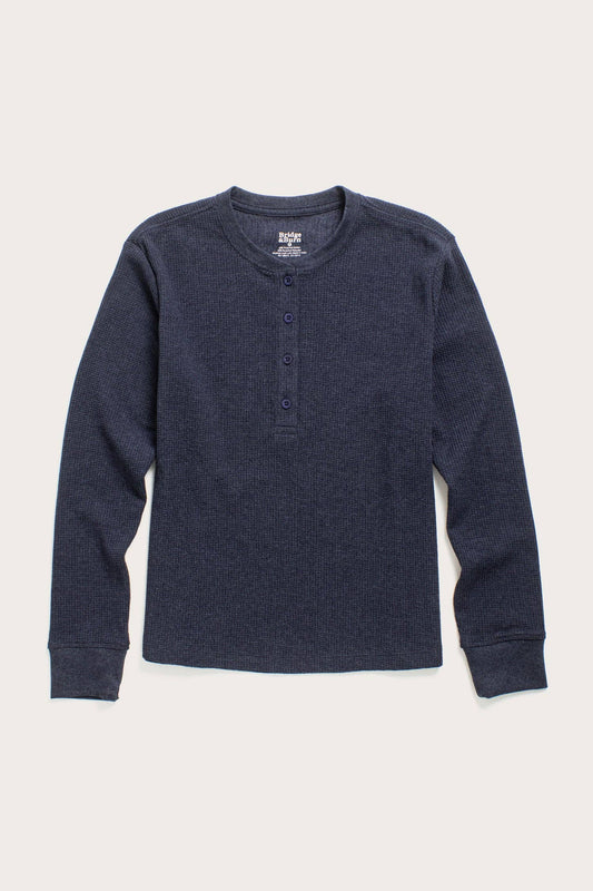 Henley donna in maglia waffle riciclata color zaffiro mélange