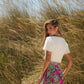 Abito midi con scollo a V e gonna floreale con cintura