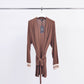 Cardigan lungo a coste con cintura