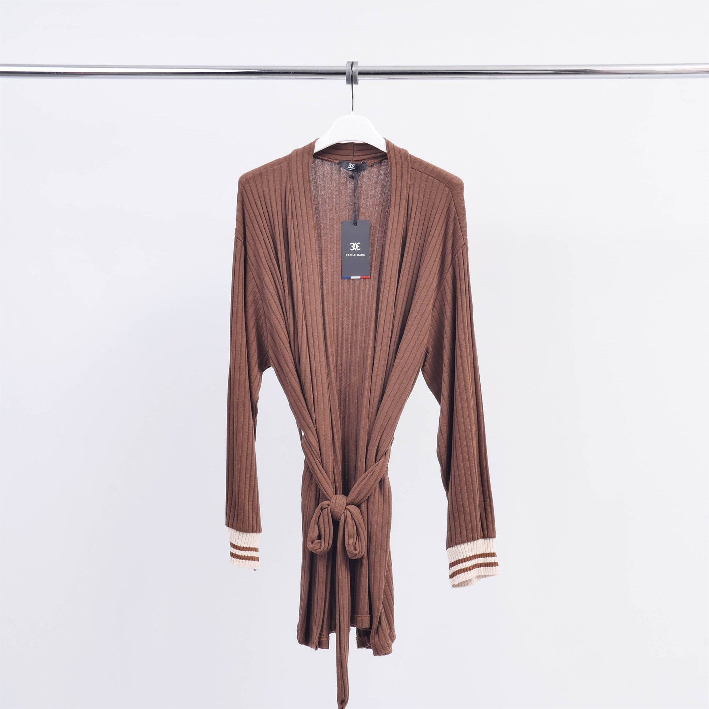 Cardigan lungo a coste con cintura