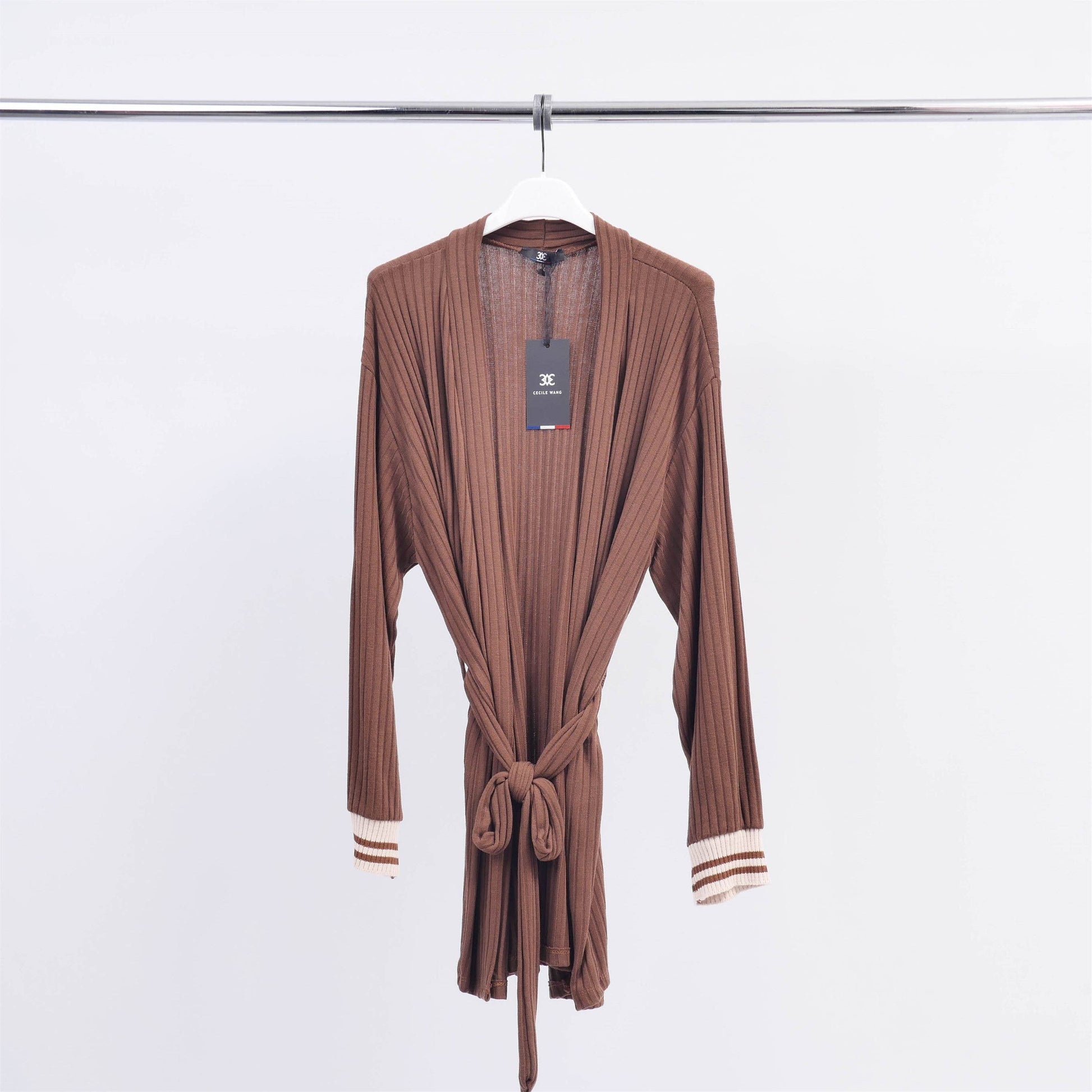 Cardigan lungo a coste con cintura