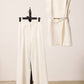 Completo tailleur avorio con gilet lungo e pantaloni palazzo