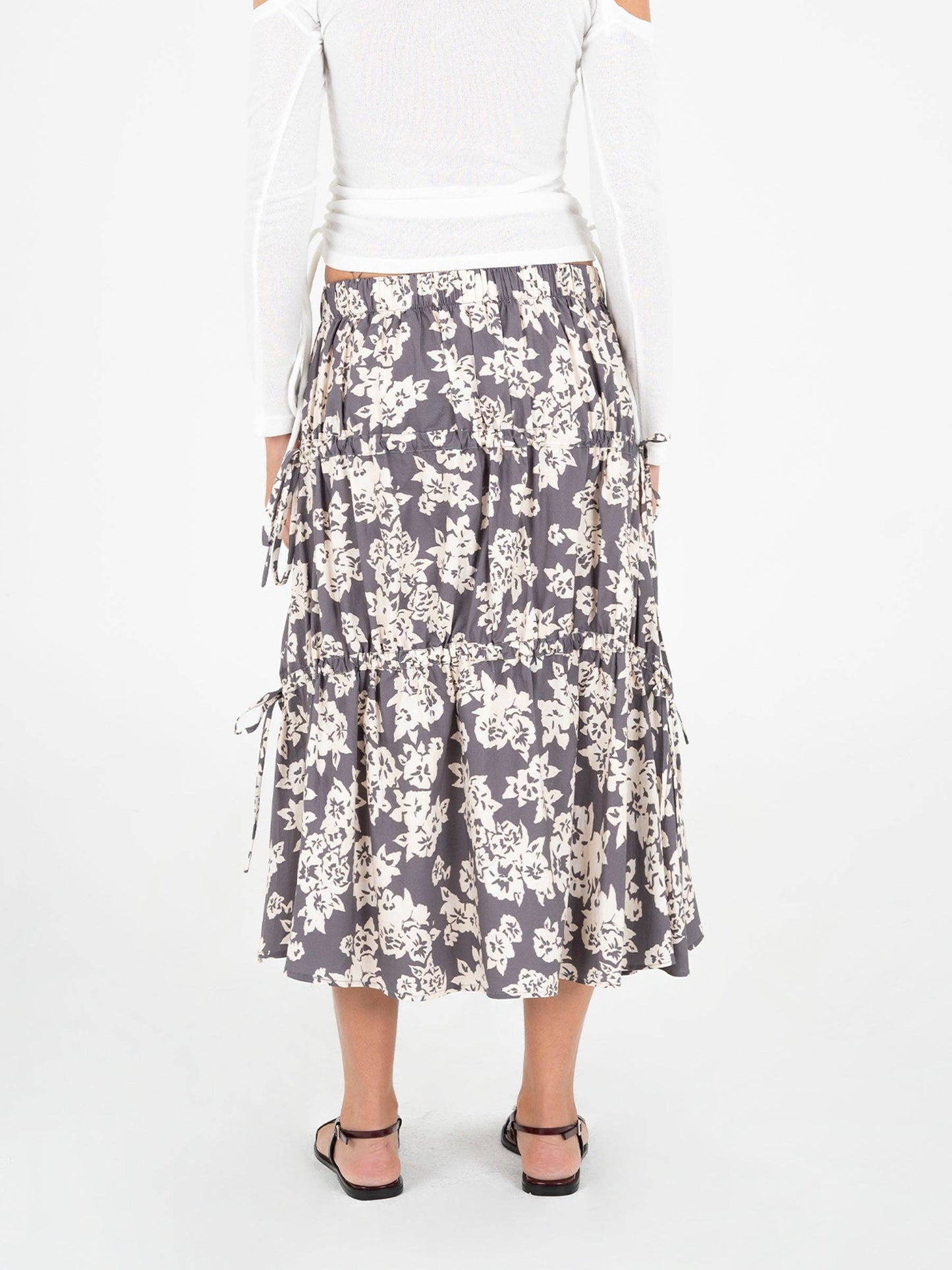 Gonna lunga floreale Seraphine con lacci arricciabili
