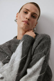 Maglione in maglia a rombi girocollo antracite