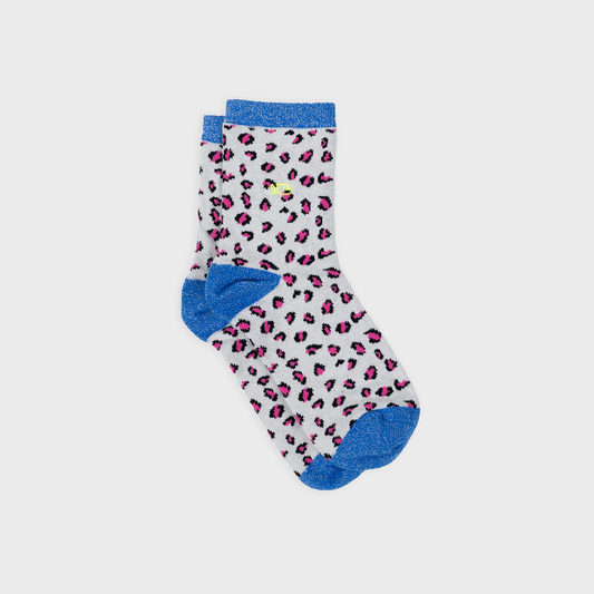 Calzini alla caviglia in cotone pettinato leopardati bianco e blu