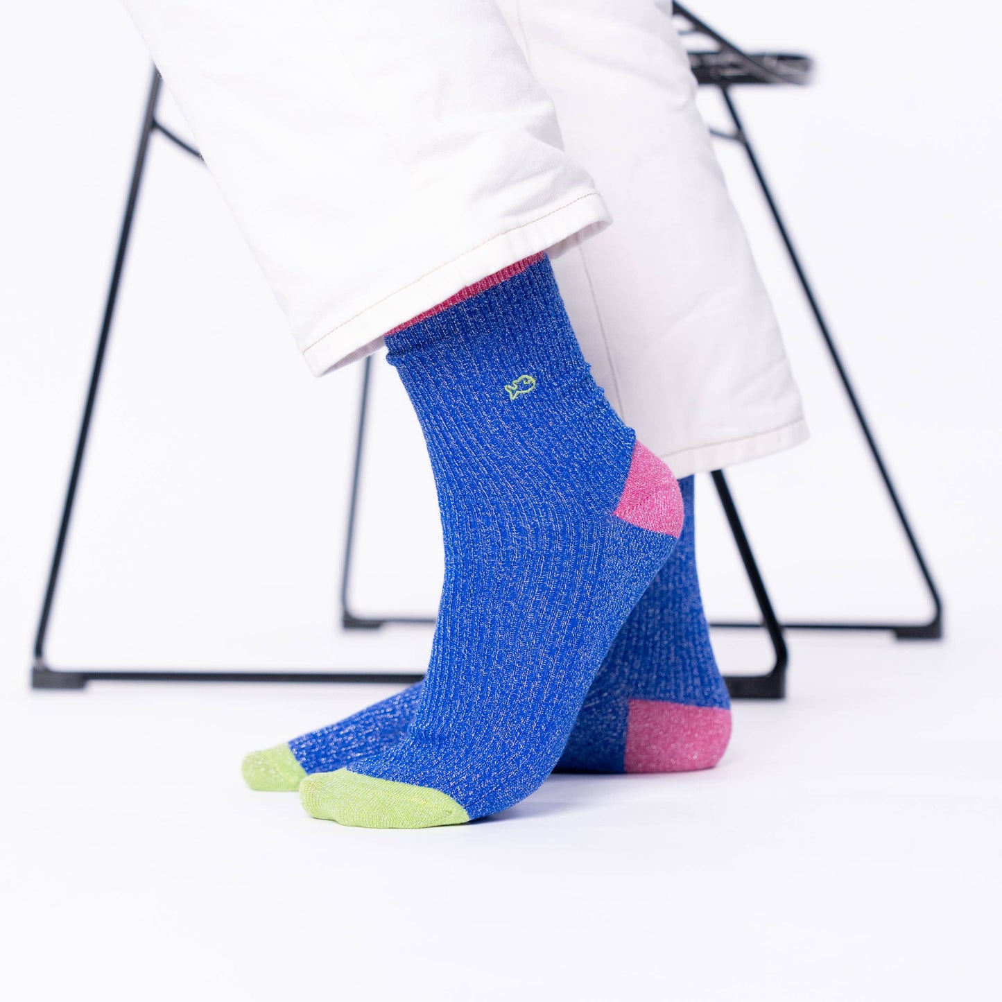 Calzini Vintage Glitter Blu Elettrico in Cotone Pettinato