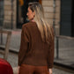 Maglione a coste marrone in misto lana e alpaca