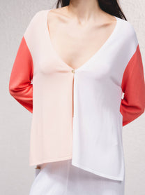 Giacca in maglia color block con scollo a V