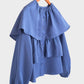 Blusa corta indaco con balze e maniche a sbuffo in cotone misto