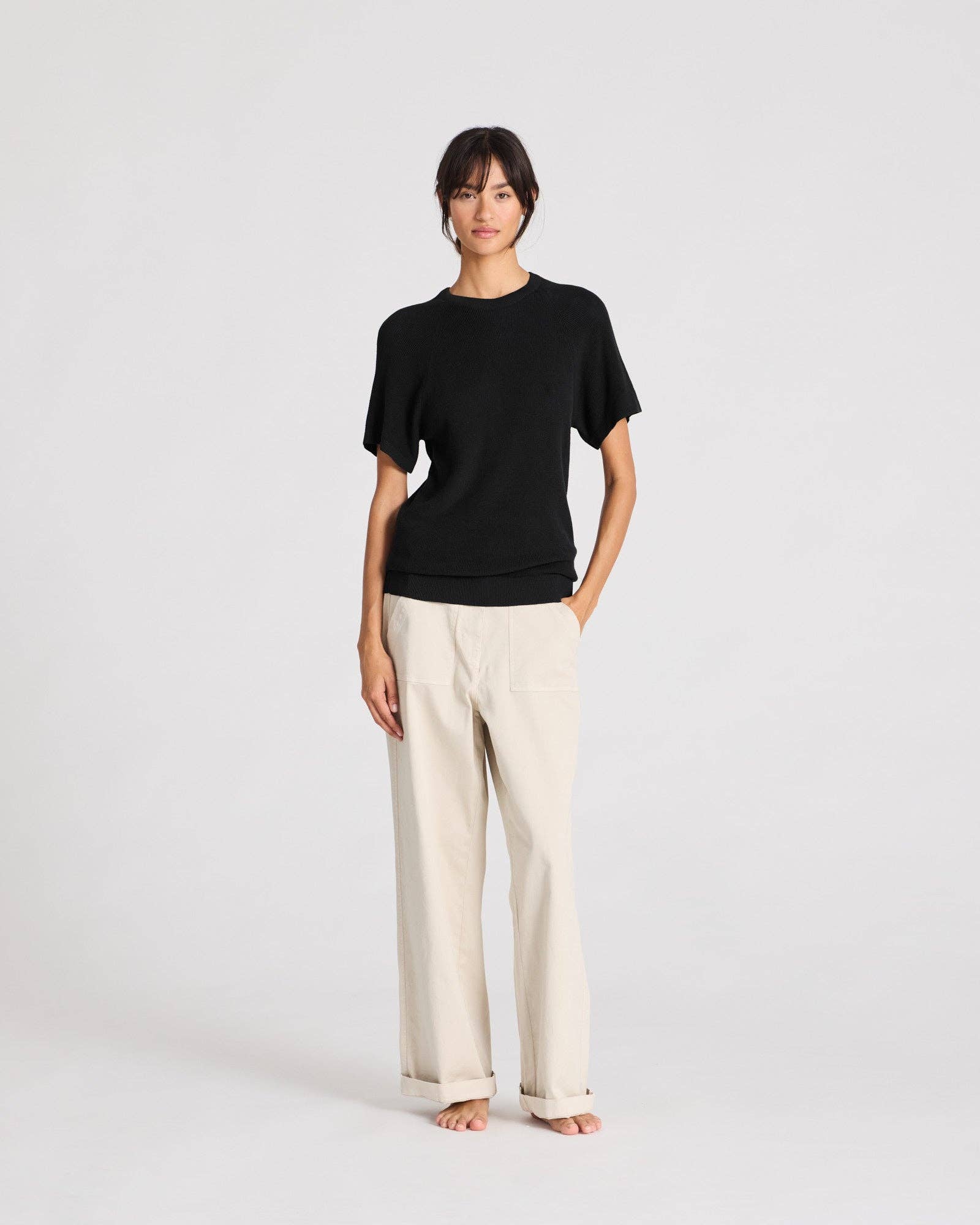 T-shirt in maglia Karen in cotone biologico nero
