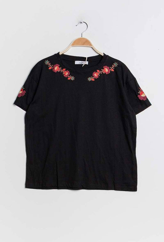 T-shirt Tara in cotone con ricamo floreale