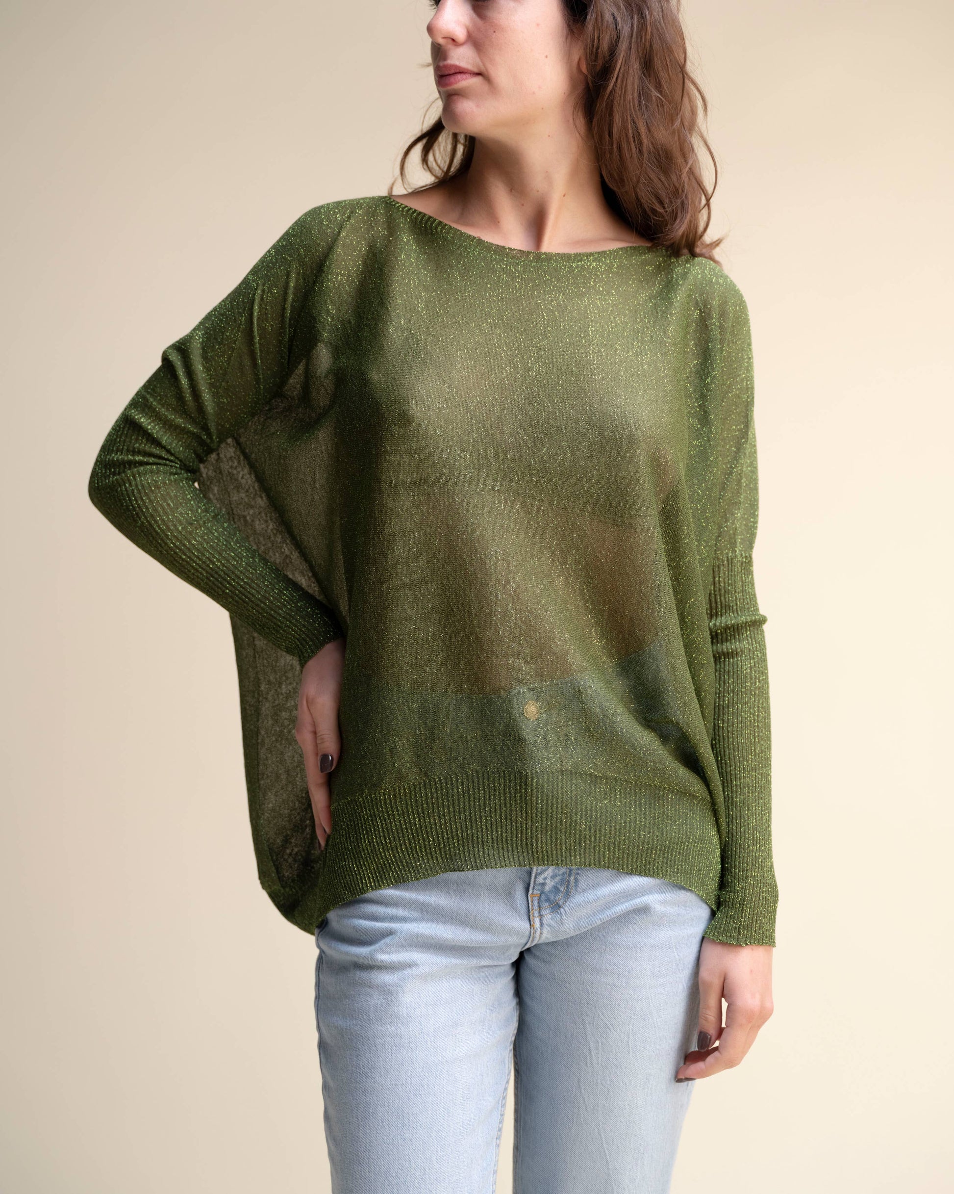 Maglione maxi con scollo a barca glitter 3D
