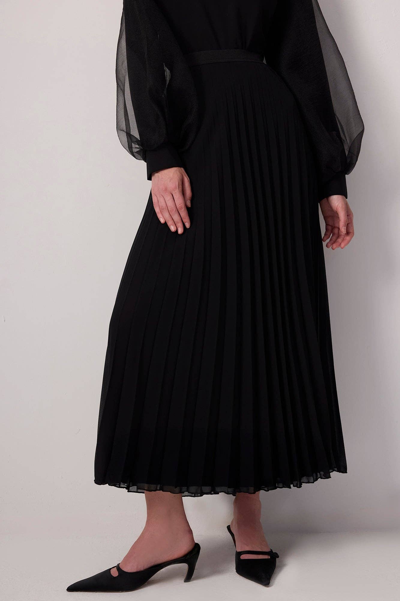 Gonna midi plissettata in chiffon