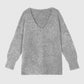 Maglione oversize Livya grigio mélange con scollo a V