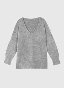 Maglione oversize Livya grigio mélange con scollo a V