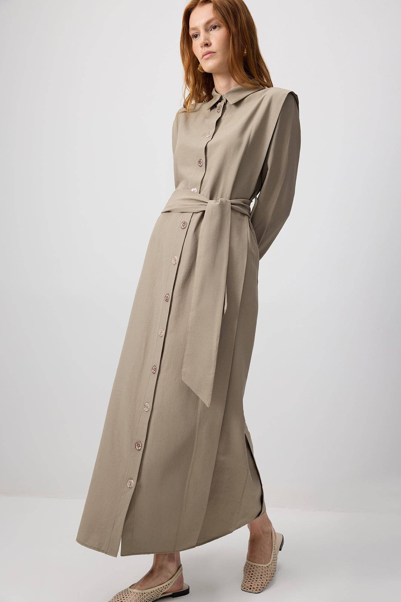 Abito camicia in popeline con cintura in vita