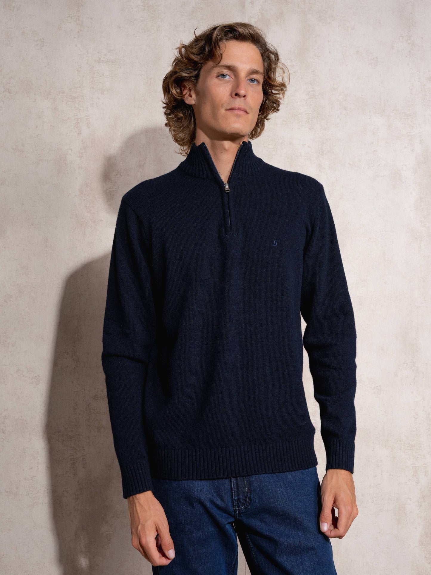 Maglione polo in cotone con mezza zip da uomo