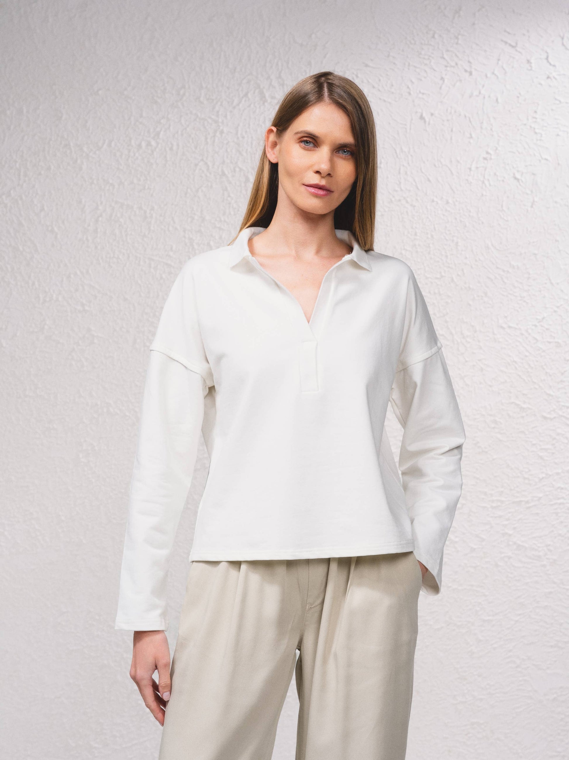 Maglia polo in misto cotone a maniche lunghe