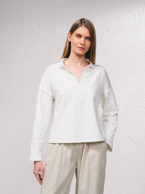 Maglia polo in misto cotone a maniche lunghe