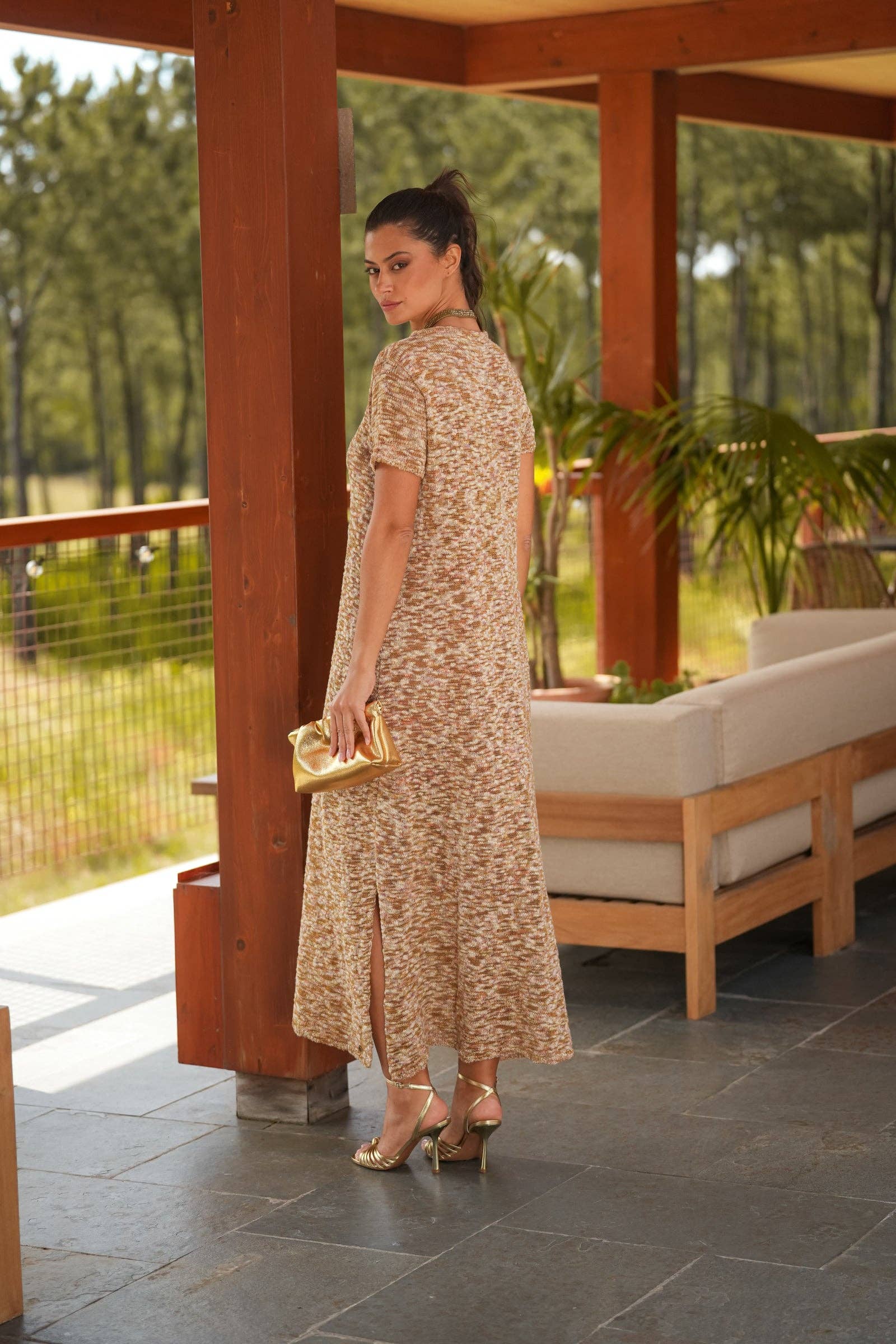 Abito midi in maglia melange