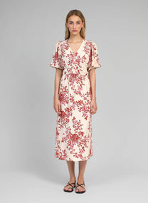 Abito midi Melila rosa con stampa floreale