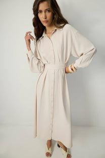 Abito camicia maxi plissettato con cintura