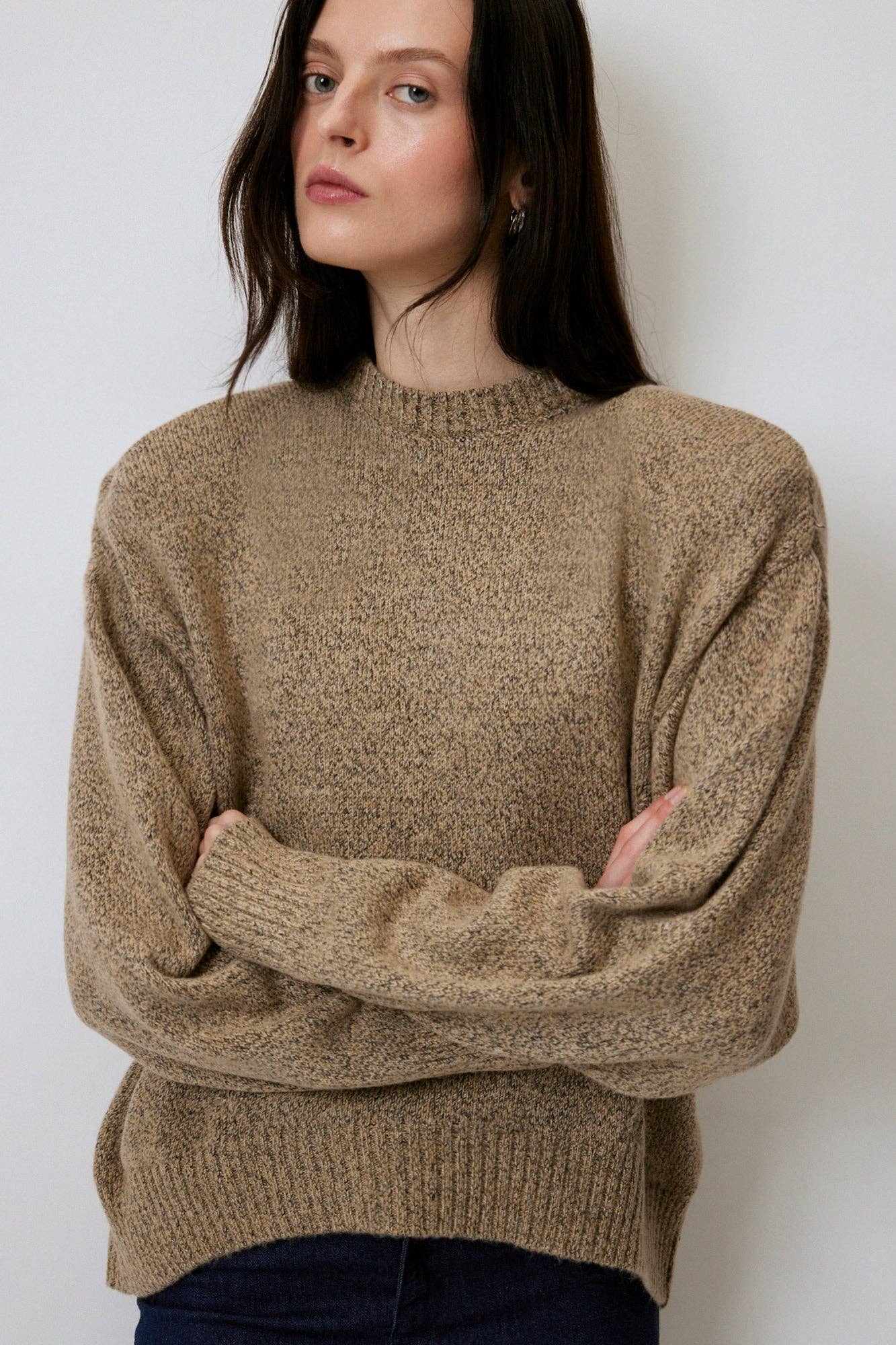 Maglione in maglia imbottito oversize beige mélange