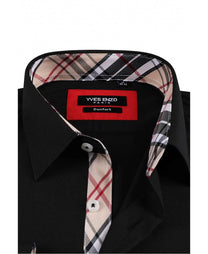 Camicia nera comfort fit con dettaglio tartan